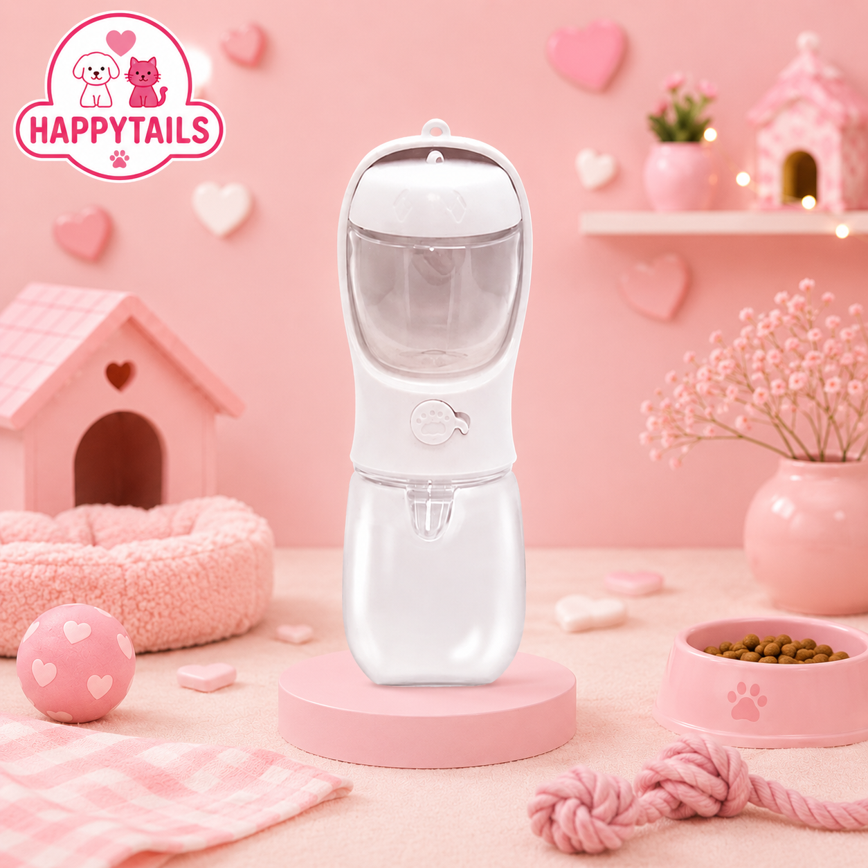 HAPPYTAILS 2-in-1 Travel Bottle with Food Storage