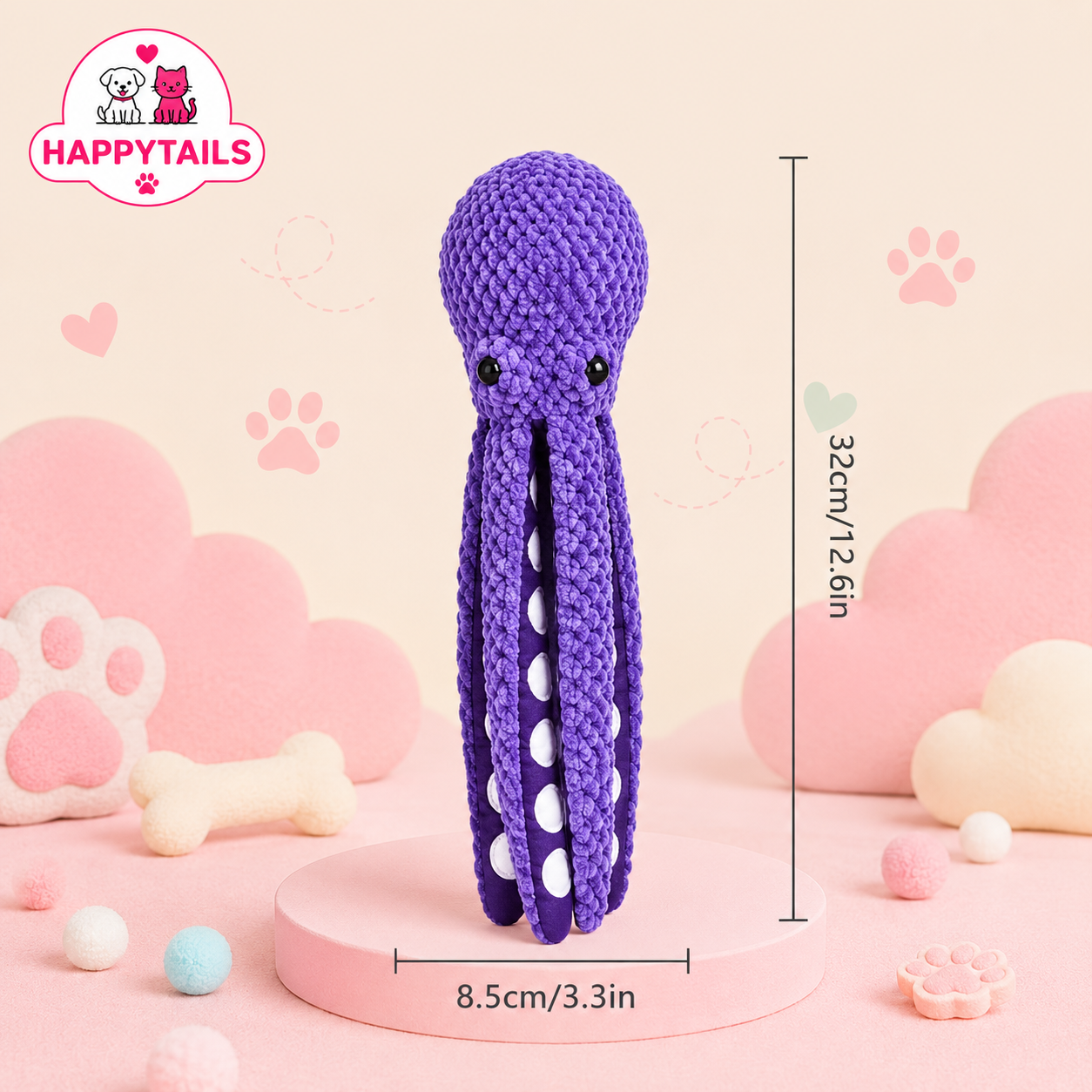 HAPPYTAILS PawPlay™ Chewy Octopus Interactive Sound Anti-Demolition