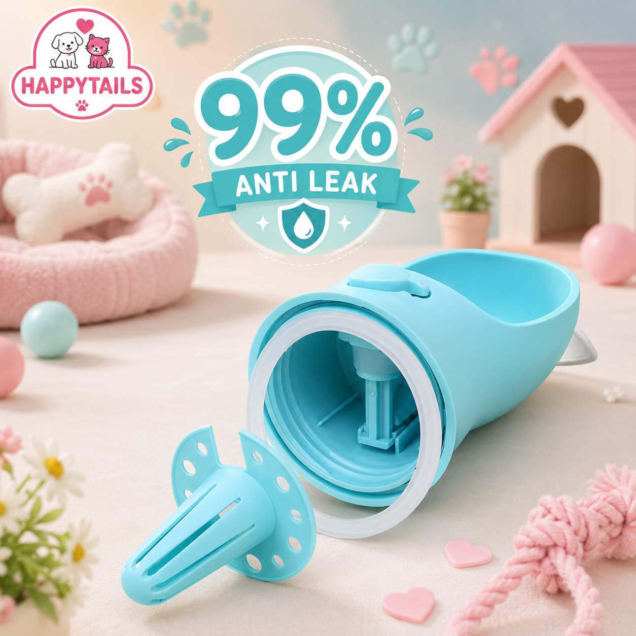 HAPPYTAILS PawGo™ 2-in-1 Travel Bottle with Storage Food and Water Container for Pet.