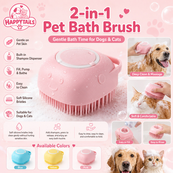 HAPPYTAILS 2-in-1 Pet Bath Brush