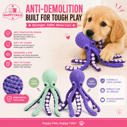 HAPPYTAILS PawPlay™ Chewy Octopus Interactive Sound Anti-Demolition