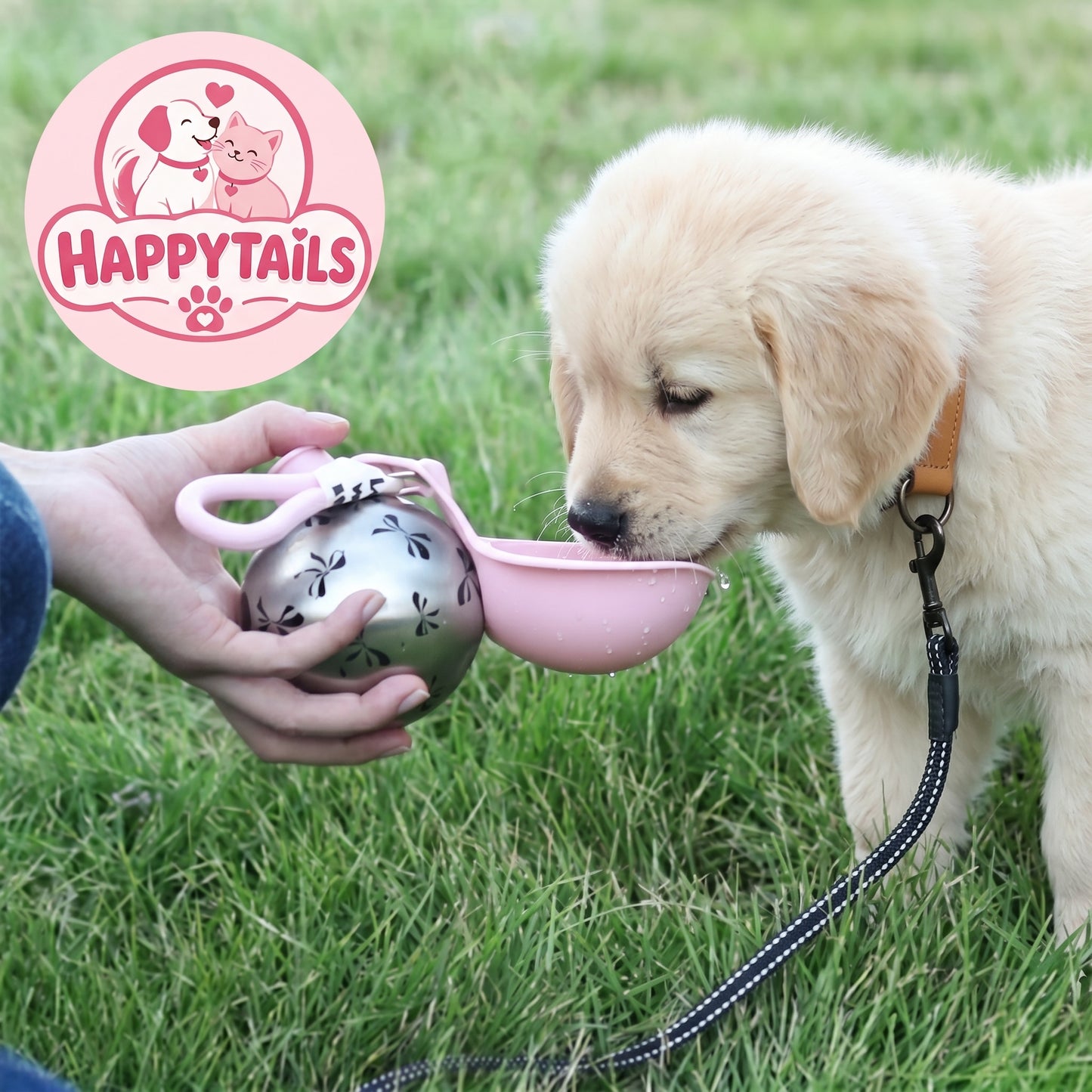 HAPPYTAILS PawGo™ Travel Bottle Stainless Steel Water Cup with Bowl 304 Stainless Steel Safe Food-Grade Silicone